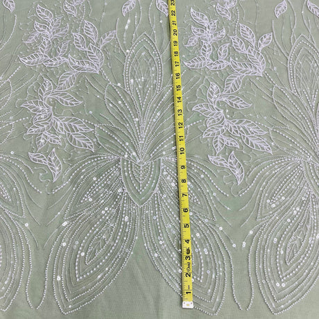 Beaded Lace Fabric on Polyester Net Mesh