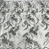3D Floral Lace Fabric Beaded Rhinestone Embroidered