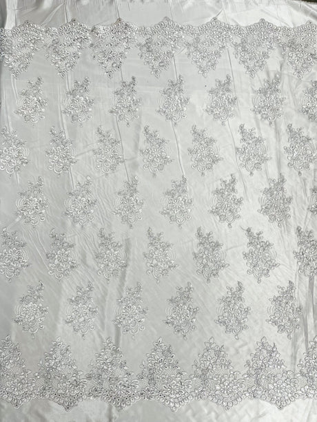 Camila Embroider Floral Damask Lace Fabric - Floral Damask, 54" Width (1 Yard)