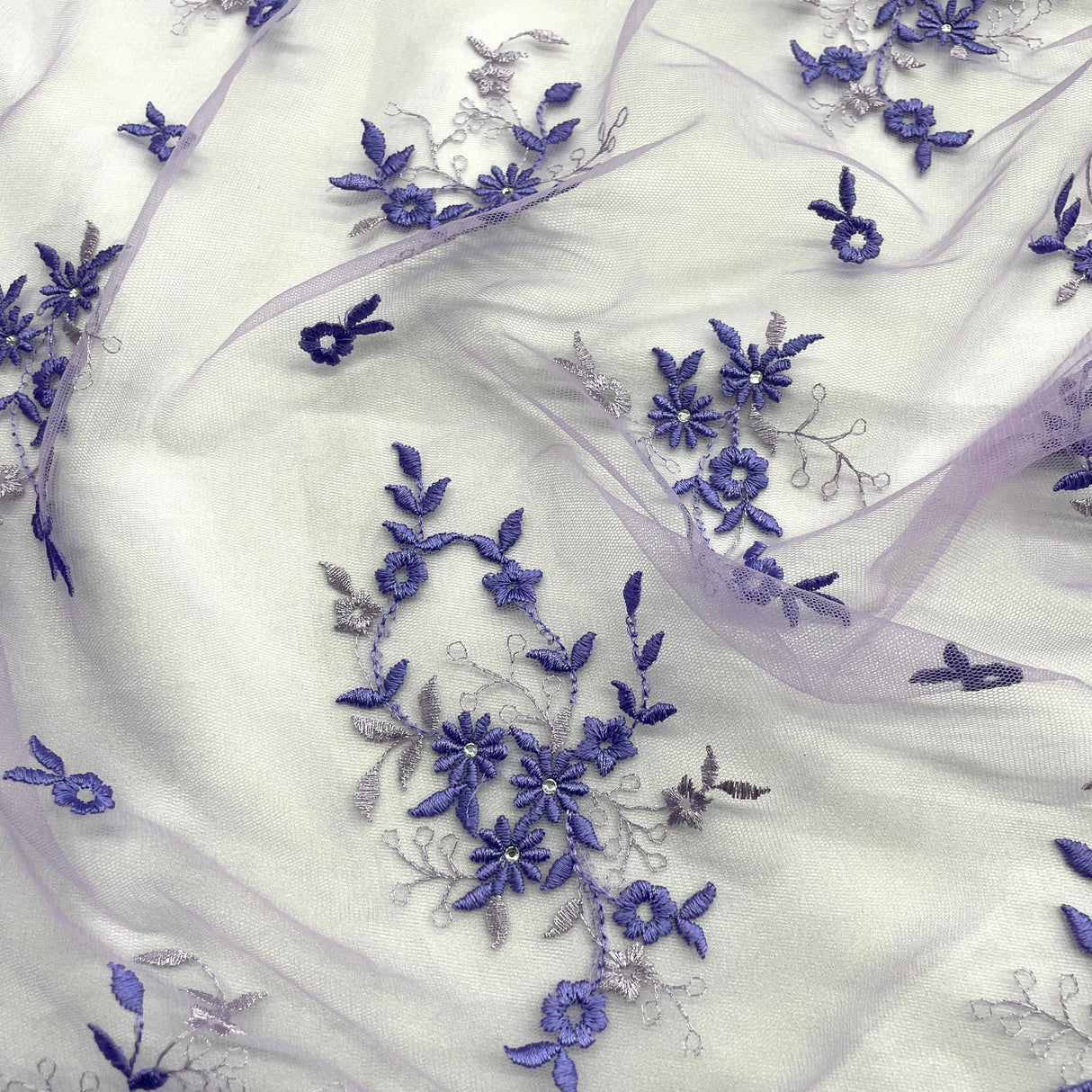 Beaded Lace Fabric on Polyester Net Mesh 54"