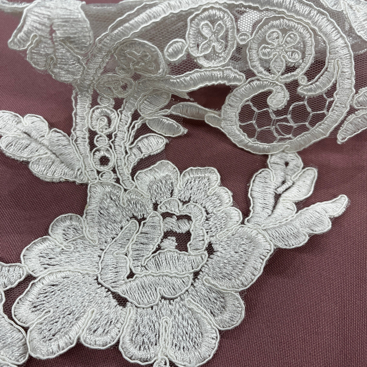Corded Floral Lace Applique 22" x 5"