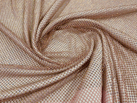 AB Rhinestones On A Fish Net Polyester Fabric - Iridescent Rhinestone Mesh, 1 Yard
