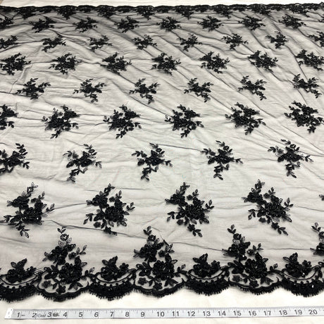 Beaded Corded Bridal Lace Fabric 54" Polyester Net Mesh