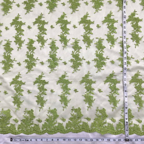 Corded Bridal Lace Fabric Embroidered on Polyester Net Mesh 54"