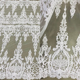 1 Yard Corded Bridal Lace Fabric Embroidered on 100 Percent Polyester Net Mesh Gold