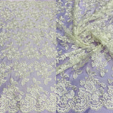 1 Yard Luxury Corded Embroidered Bridal Lace Fabric for Evening Gowns White