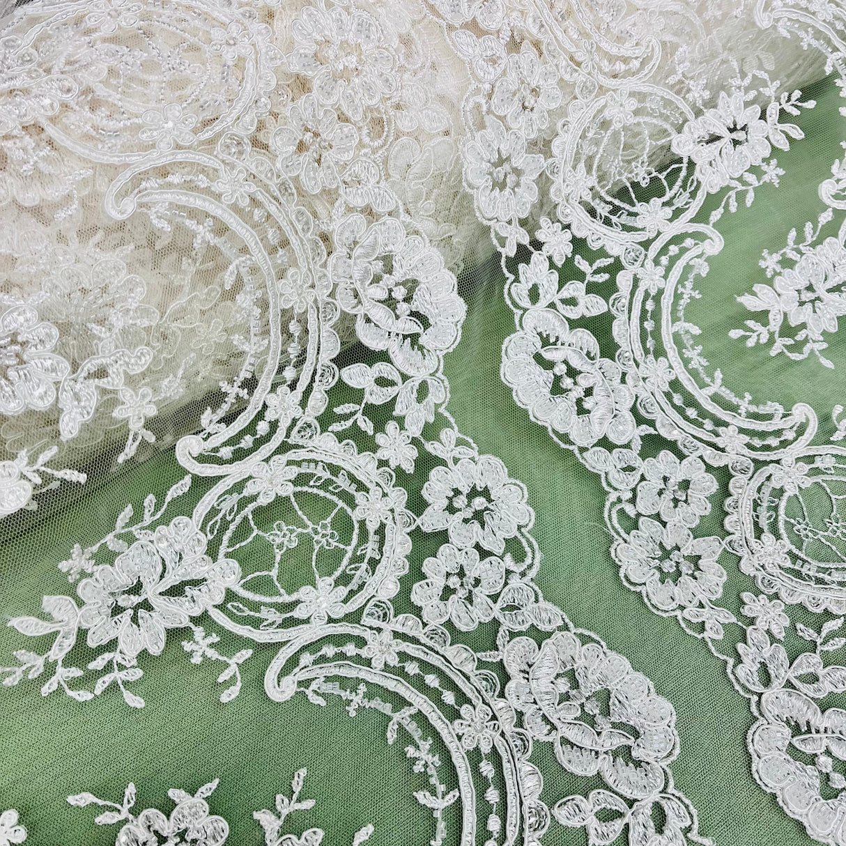 Beaded Corded Bridal Lace Mesh