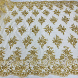 1 Yard Beaded and Corded Bridal Lace Fabric Embroidered on Polyester Net Mesh