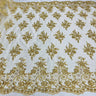 1 Yard Beaded and Corded Bridal Lace Fabric Embroidered on Polyester Net Mesh