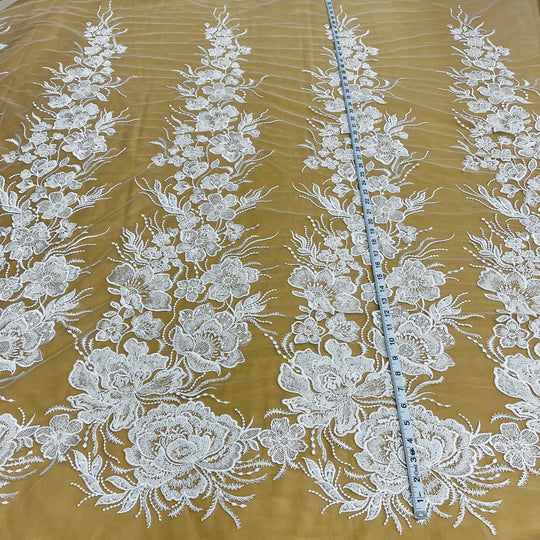 1 Yard Exquisite Beaded Lace Fabric Embroidered on Polyester Net Mesh