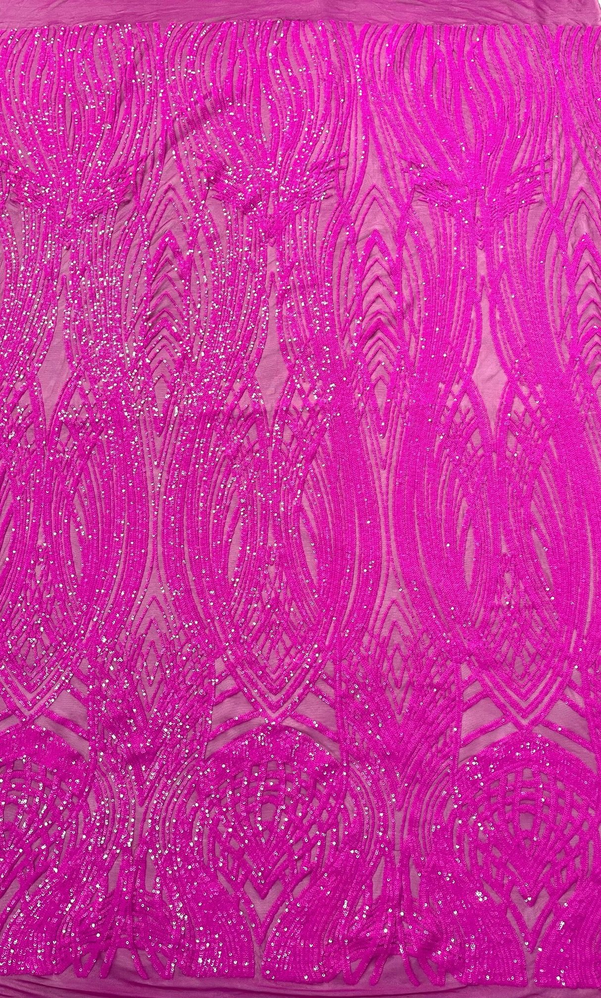 Feather Damask Shiny Sequin Design 4 Way Stretch Mesh Fabric - Iridescent Sequin Embroidered Mesh, 48-50" Width, 36" Length (1 Yard)