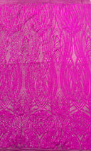 Feather Damask Shiny Sequin Design 4 Way Stretch Mesh Fabric - Iridescent Sequin Embroidered Mesh, 48-50" Width, 36" Length (1 Yard)