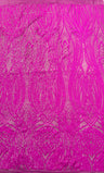 Feather Damask Shiny Sequin Design 4 Way Stretch Mesh Fabric - Iridescent Sequin Embroidered Mesh, 48-50" Width, 36" Length (1 Yard)