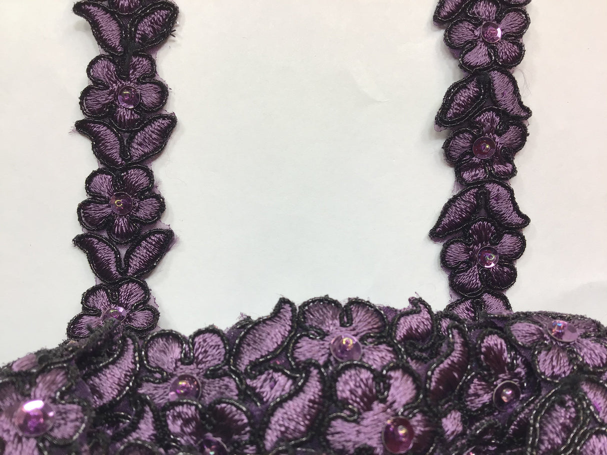 Beaded Corded Lace Trim on Polyester Organza