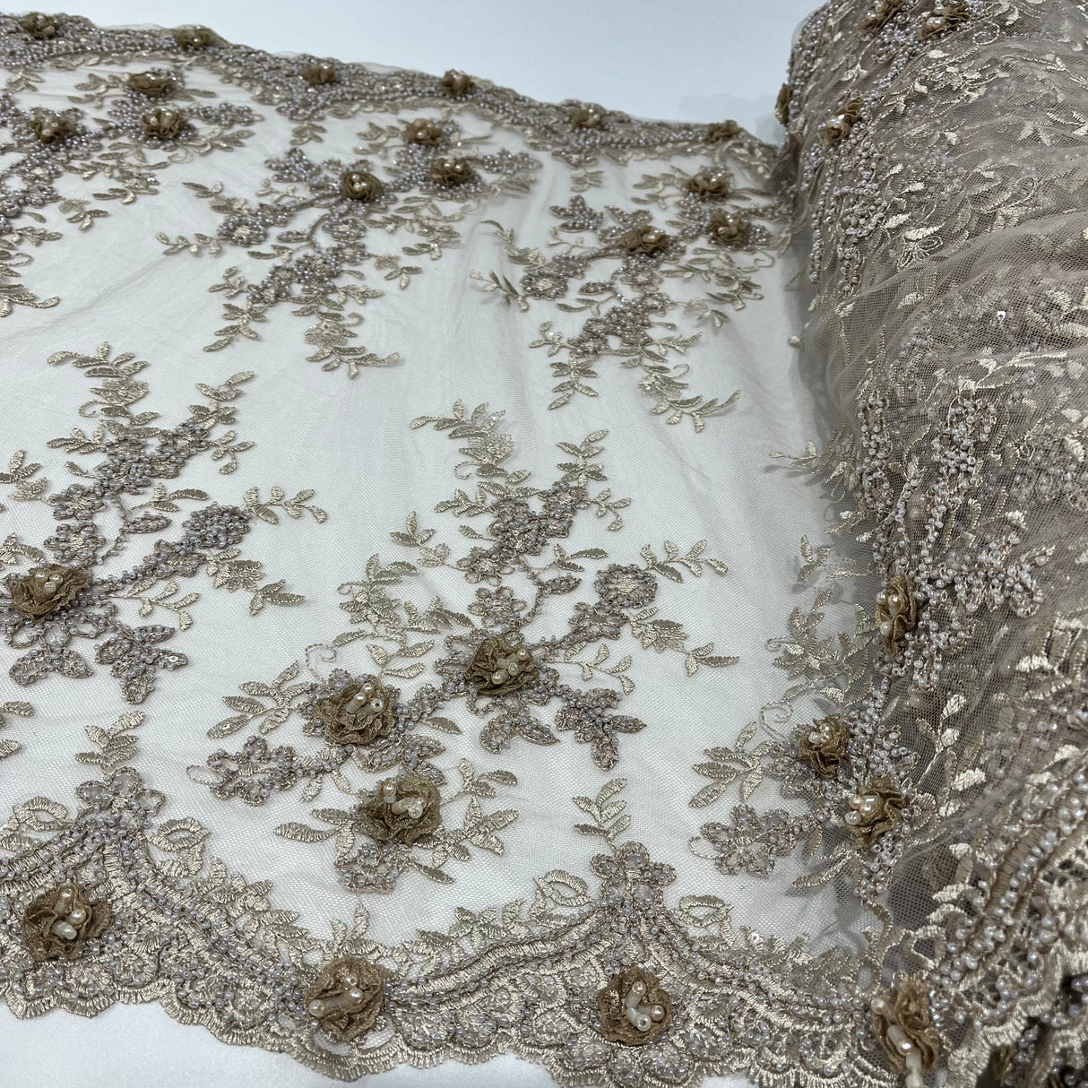 Beaded 3D Floral Lace Trimming 21" Wide