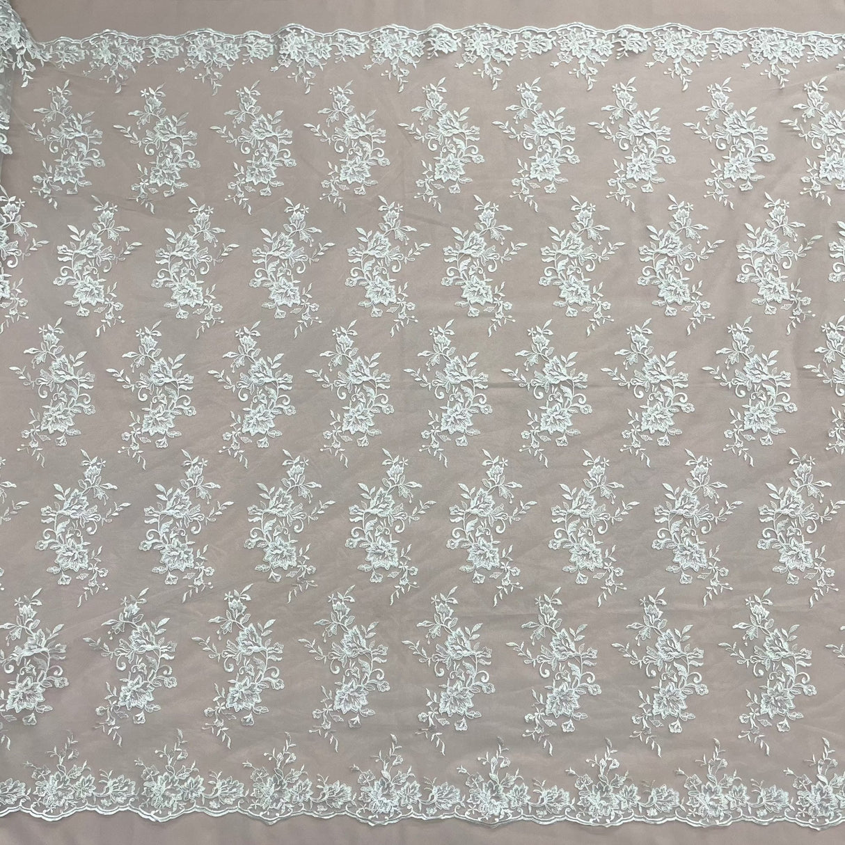 Corded Floral Lace Fabric Ivory
