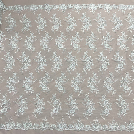 Corded Floral Lace Fabric Ivory