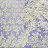 1 Yard - Corded Bridal Lace Fabric Embroidered on 100% Polyester Net Mesh - 51" Wide
