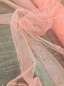 Glitter Mesh Fabric with Scattered Rhinestones