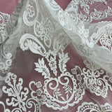 1 Yard Ivory with Silver Beaded and Corded Bridal Lace Fabric on Polyester Net Mesh 51 Inch Width