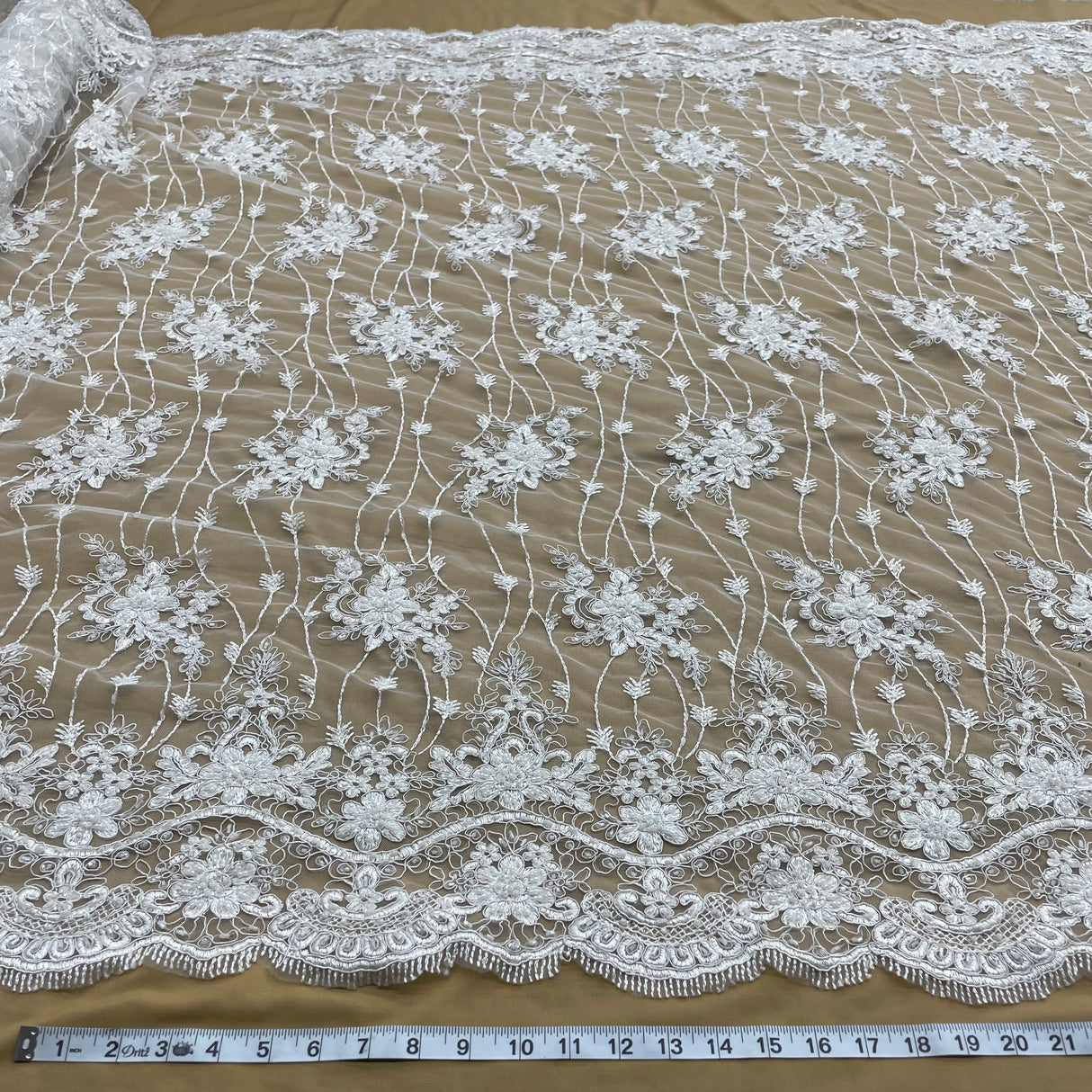 Beaded Corded Bridal Lace Fabric 51" Wide