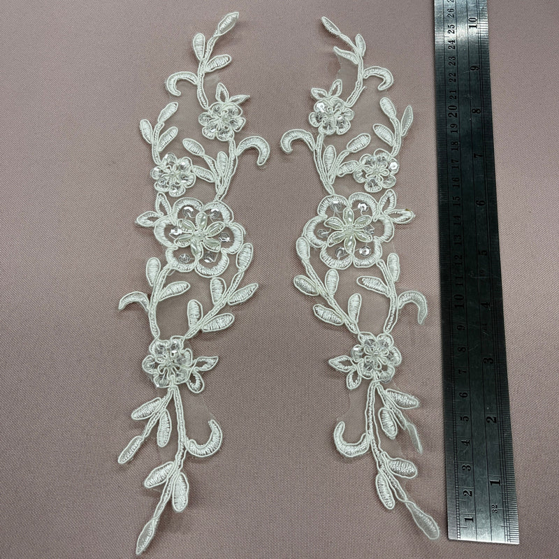 Beaded Corded Lace Applique on Polyester Organza