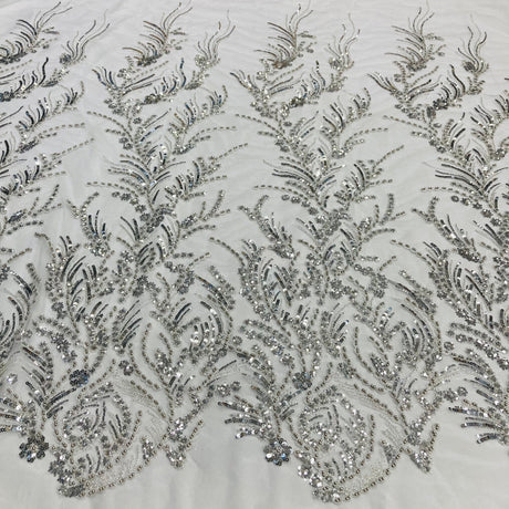 Beaded Lace Fabric on Polyester Net Mesh