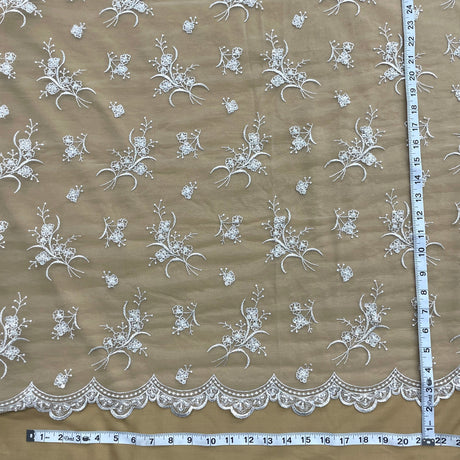 Beaded Lace Fabric on Polyester Net Mesh