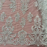 Beaded Lace Fabric on Polyester Net Mesh