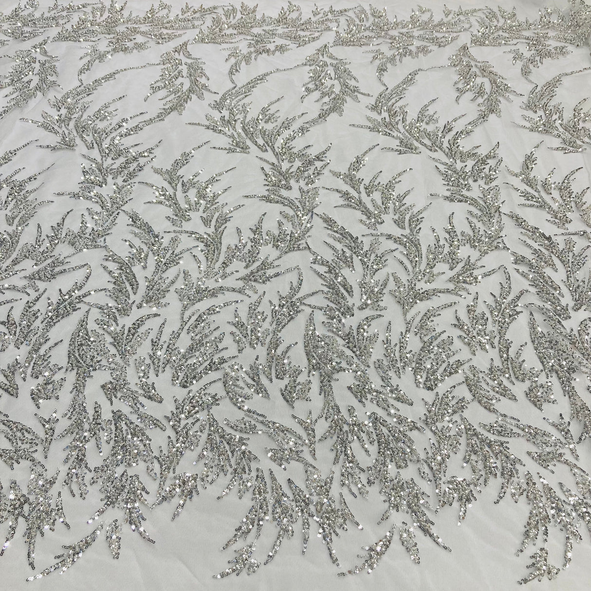 Beaded Lace Fabric on Polyester Net Mesh 54"
