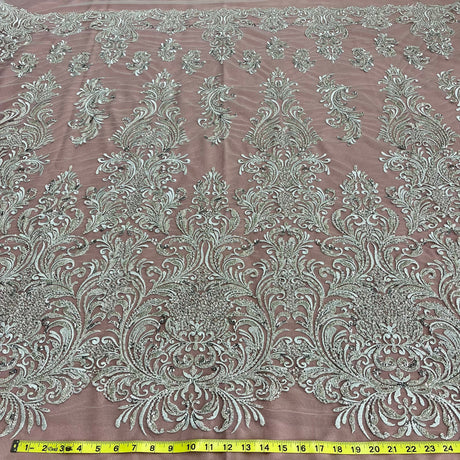 Beaded Lace Fabric on Polyester Net Mesh