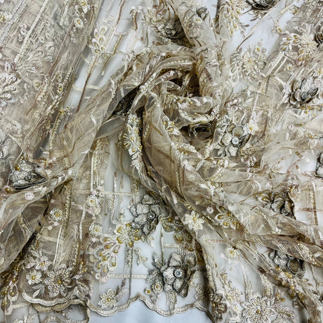 Beaded Rhinestone 3D Floral Lace