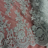 Beaded & Corded Bridal Lace Fabric - Embroidered, 100% Polyester Net Mesh, 53" Width (1 Yard)
