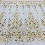 1 Yard Exquisite Beaded Lace Fabric Embroidered on 100% Polyester Net Mesh White