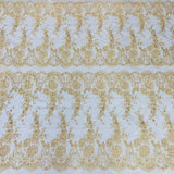 1 Yard Opulent Beaded and Corded Bridal Lace Fabric Embroidered on 100% Polyester Net Mesh White