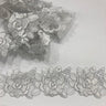 3D Floral Lace Trimming Polyester Fabric - Embroidered Net Mesh, Ivory With Silver, 3" Width (1 Yard)