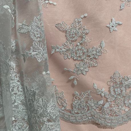 Corded Bridal Lace Fabric - Sage/Pink, Rainbow, Camel/Yellow, Silver, 51" Width (1 Yard)