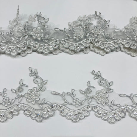 Beaded Corded Lace Trim Metallic