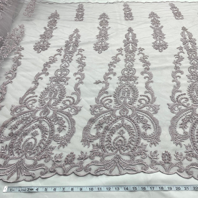Beaded Lace Fabric on Polyester Net Mesh