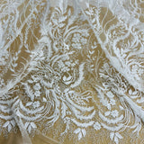 Beaded Lace Fabric on Polyester Net Mesh 56"