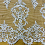 Beaded Corded Bridal Lace Fabric 51" White Ivory
