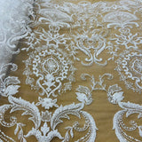 Beaded Lace Fabric on Polyester Net Mesh