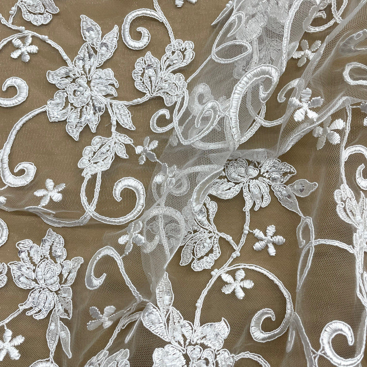 Beaded Corded Bridal Lace Mesh