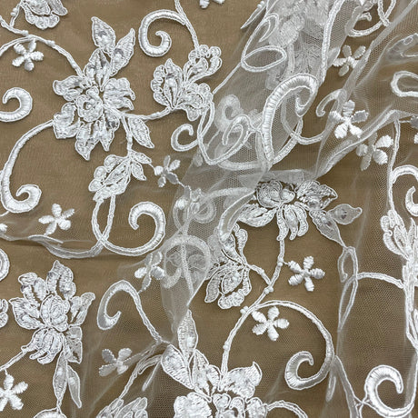 Beaded Corded Bridal Lace Mesh