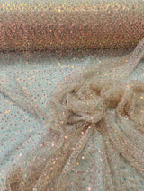 All Over Beaded Lace Polyester Fabric - Beaded, Sequins, Pearls, Mesh Lace, 54" Width (1 Yard)