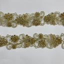 Beaded & Corded Lace Trimming Embroidered On 100 Percent Polyester Net Mesh Fabric - Metallic Gold, Ivory With Silver, White, 2" Width (1 Yard)