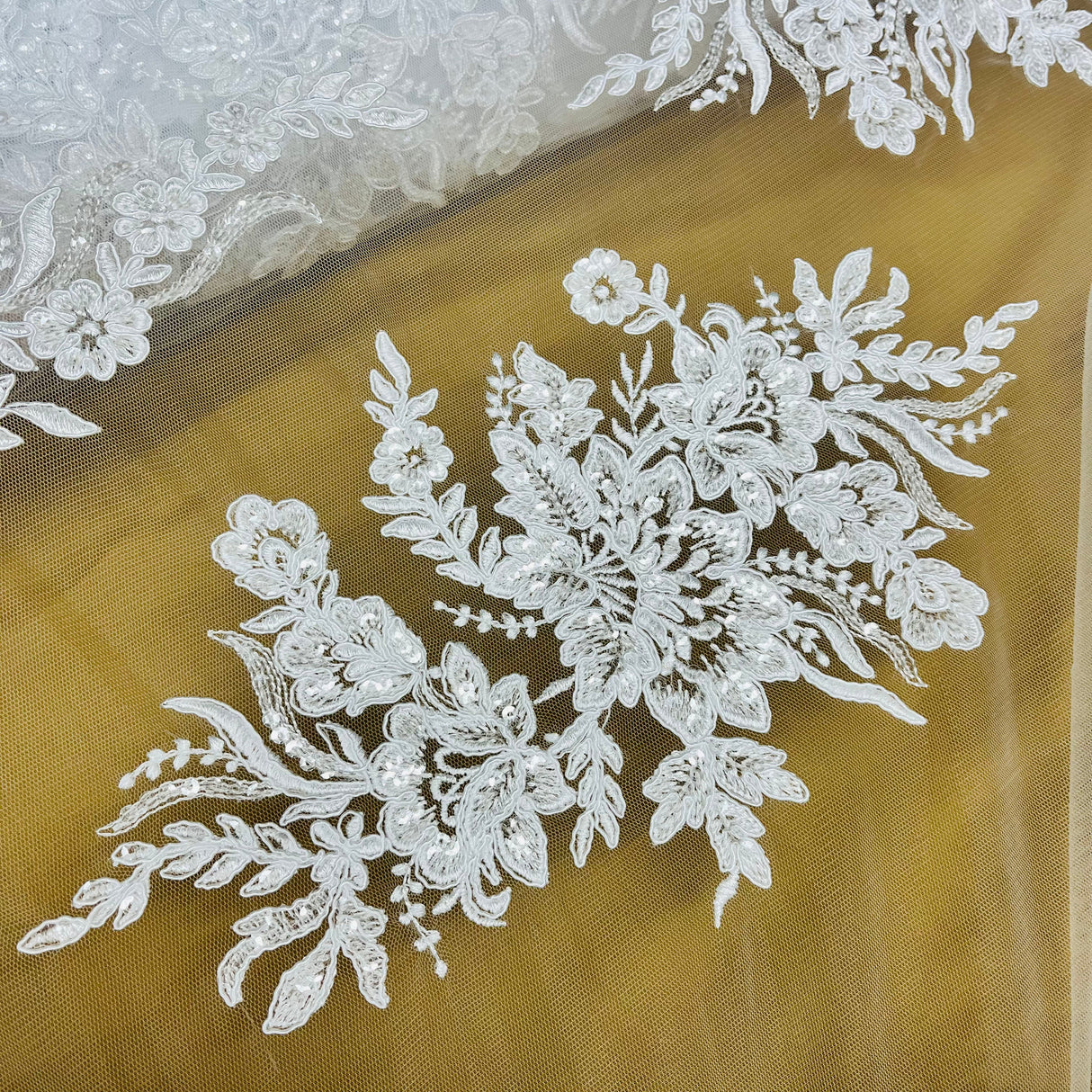 Beaded Corded Bridal Lace Fabric