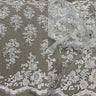 1 Yard Exquisite Beaded and Corded Bridal Lace Fabric Embroidered on 100% Polyester Net Mesh White