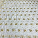 1 Yard Elegant Beaded and Corded Bridal Lace Fabric Embroidered on 100% Polyester Net Mesh White