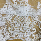 1 Yard Exquisite Beaded Lace Fabric Embroidered on 100% Polyester Net Mesh White
